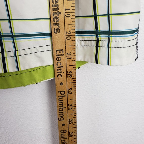 Speedo Men's Size L Cargo Swim Trunks White Green Plaid With Liner 90s Style - Picture 4 of 8